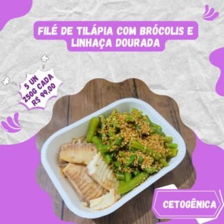 5 un. Filé de tilápia grelhada com vagem e linhaça dourada 250g/cada