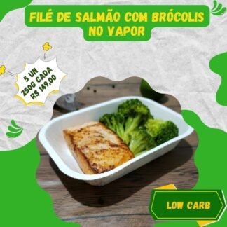 5un. Salmão grelhado com brócolis no vapor 250g
