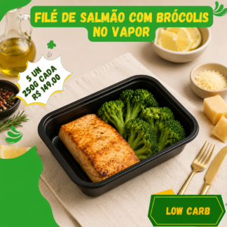 5un. Salmão grelhado com brócolis no vapor 250g