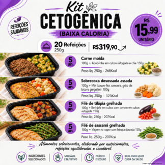KIT CETOGÊNICA 20un - (Carne + Frango + Tilápia) - 250g - (Baixa Calorias)