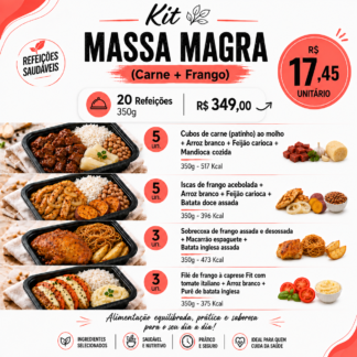 KIT MASSA MAGRA 20un - (Carne + Frango) - 350g