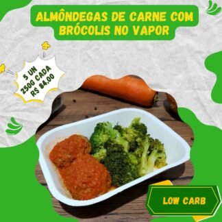 5 un. Almôndegas de carne com brócolis no vapor 250g/cada