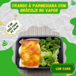 5 un. Filé de frango à parmegiana com mix (brócolis, cenoura e ervilha) 250g/cada
