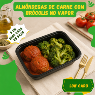5 un. Almôndegas de carne com brócolis no vapor 250g/cada