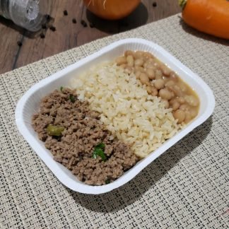 Carne moída (patinho) com arroz integral e feijão carioca 300g