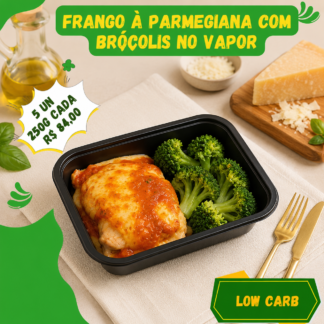 5 un. Filé de frango à parmegiana com mix (brócolis, cenoura e ervilha) 250g/cada