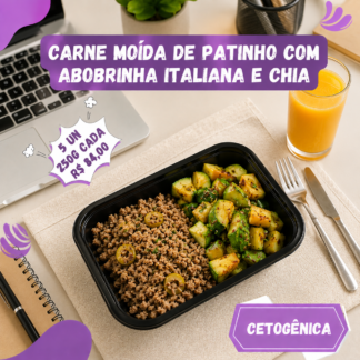 5 un. Carne moída (patinho) com abobrinha refogada e chia 250g/cada - (Cetogênica)