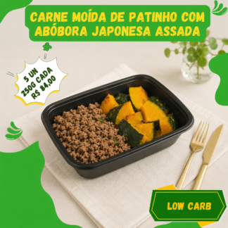 5 un. Carne moída (patinho) com abóbora japonesa assada 200g/cada