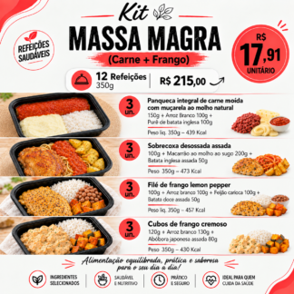 KIT MASSA MAGRA 12un - (Carne + Frango) - 350g