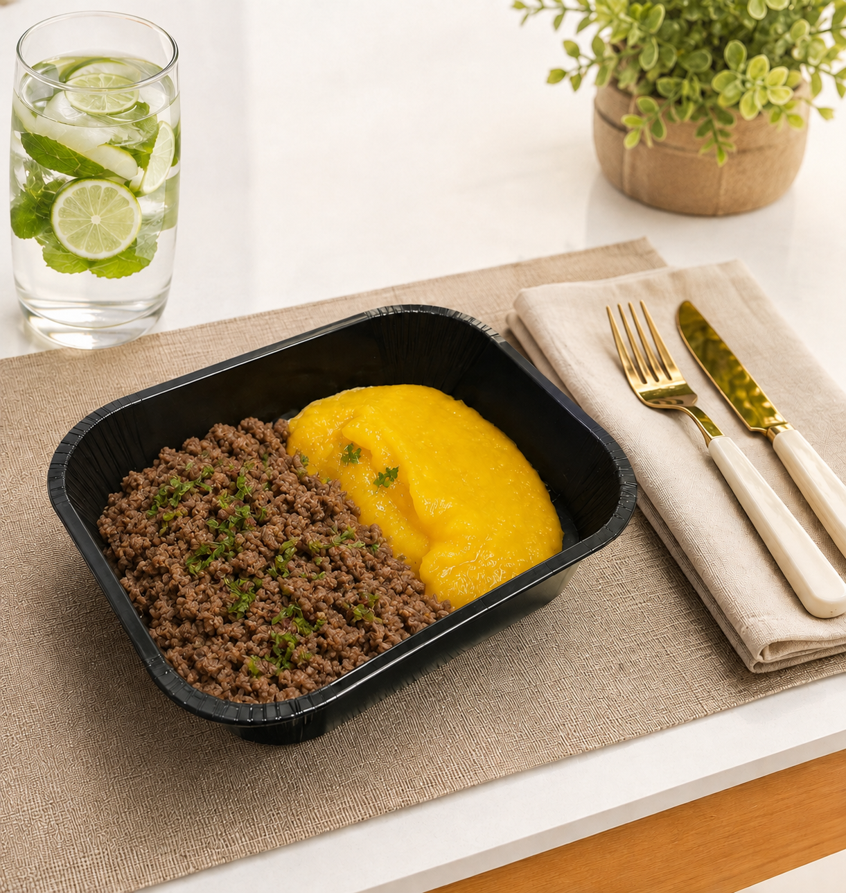 Carne moída (patinho) com purê de mandioquinha 200g