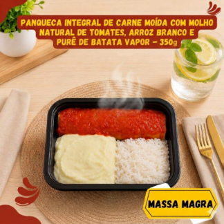 5 un. Panqueca de carne com arroz branco e purê de batata 350g